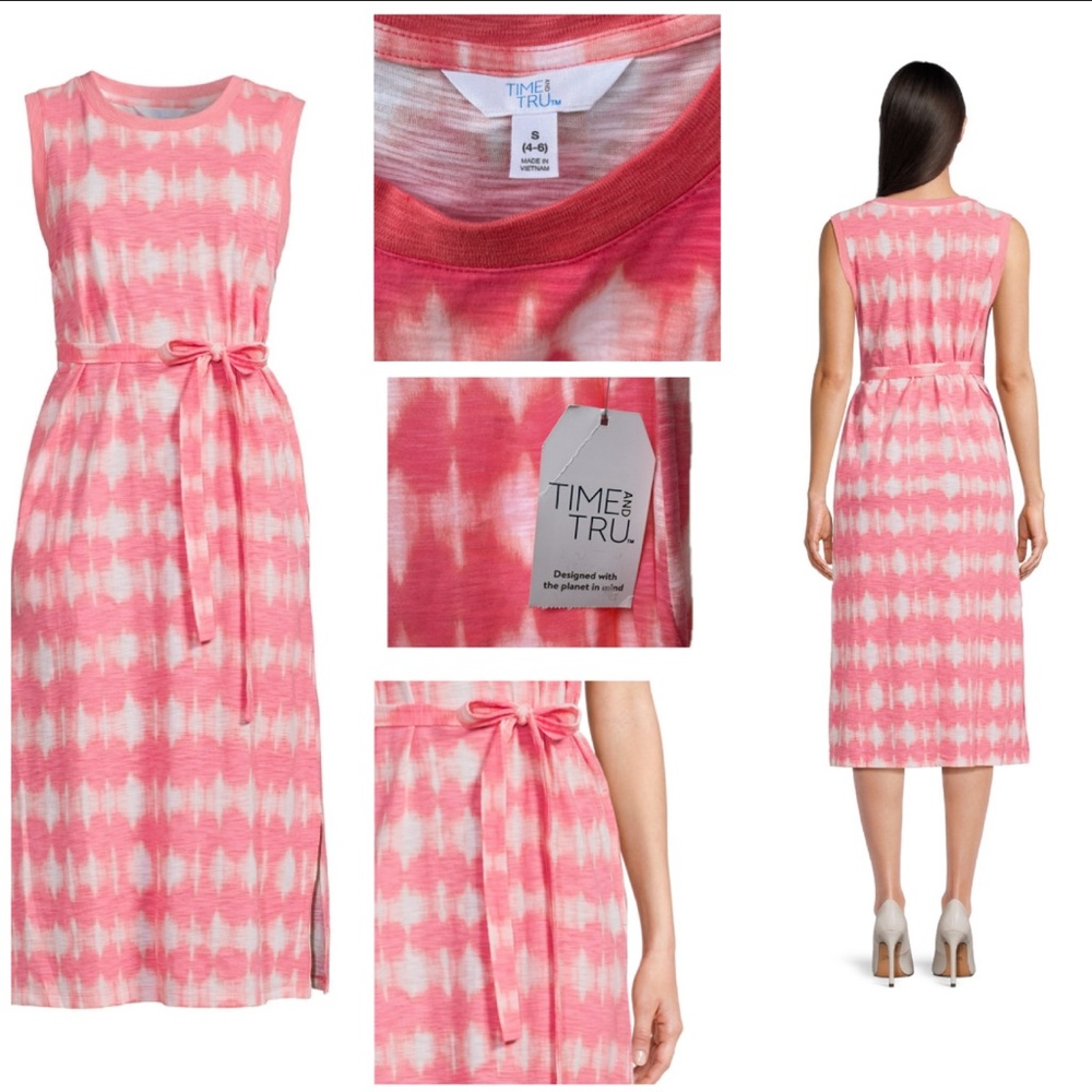 Time and Tru Women's Sleeveless Dress with Self Tie Belt, Sizes: Small